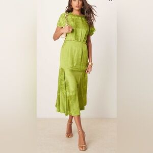 Chartreuse Green Jacquard Midi Dress